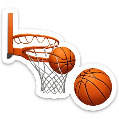 A close-up shot of a basketball entering the hoop, with the ball swishing through and inside  the basket. The background features a blurred basketball court, emphasizing the perfect shot and the excitement of the game. sticker