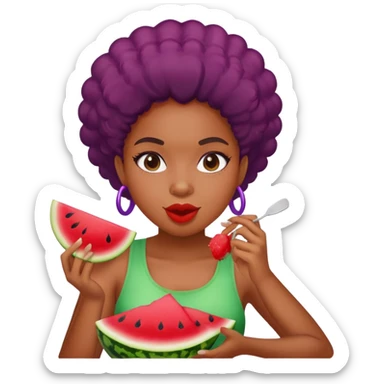 black girl eating watermelon and fried chicken with purple Kool-Aid sticker