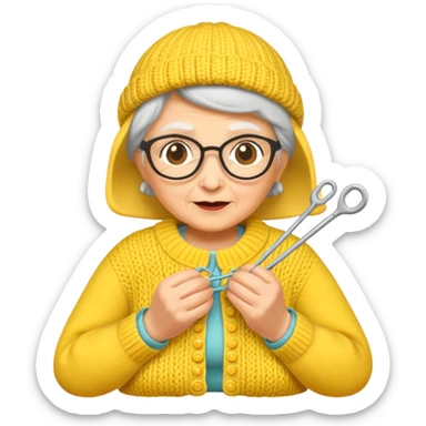 knitting grandma yellow sticker