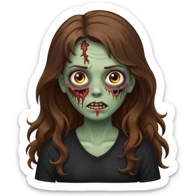 Zombie girl with wavy long brown hair And black shirt emoji sticker