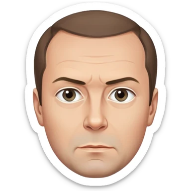 Dmitry Medvedev, iconic facial features focus on hairline, eyebrows, eyes, round face, polished and simple, serious look sticker