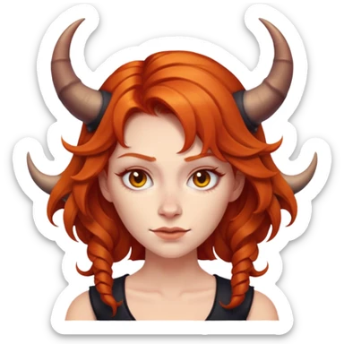Cute ginger haired woman with demon horns  sticker
