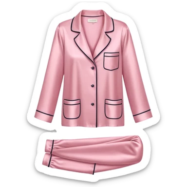 Soft pink silk pajamas folded neatly, minimal and elegant sticker