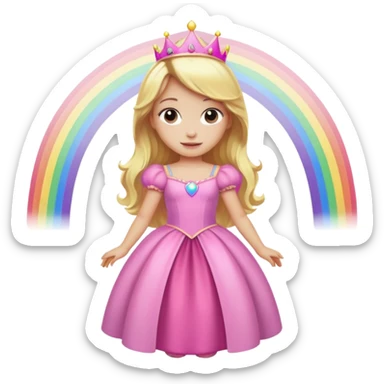Blond girl with a big pink princess dress and a rainbow above her sticker