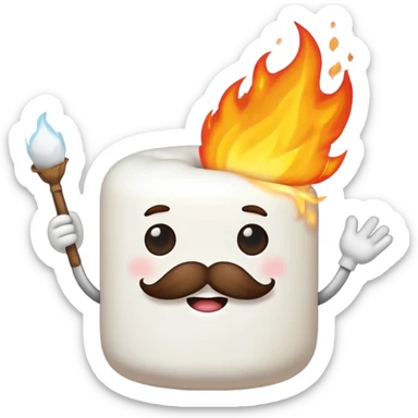 marshmallow on fire with mustache, just marshmallow sticker