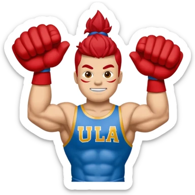 Can you create a emoji of threw Nebraska Cornhusker mascot sitting on top of the UCLA Bruin mascot sticker