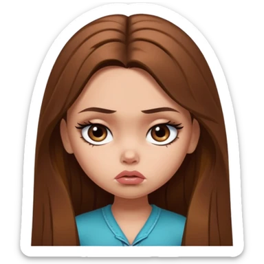 sad pretty bratz baddie, long brown hair sticker