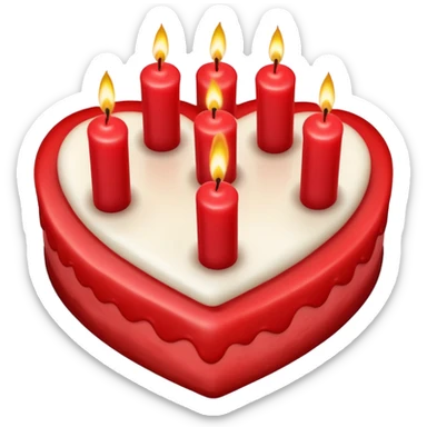 Red heart shaped birthday cake, top view, 4 candles sticker