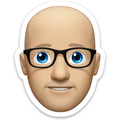 bald white man with blue eyes, stubble, glassses. black clothes sticker