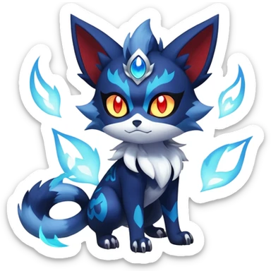 Shiny Evil mExotic Badass Colorful Ethereal Royal Mysterious Gothic Meowstic-Zorua-Litten-Noibat-Pokémon-Fakémon-hybrid-creature (full body) with random pattern-markings sticker