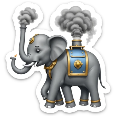Steam Elephant full body  were a smoke is coming out of it  sticker