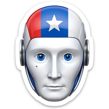 Robot head resembling Vladimir Putin with Russian flag elements sticker