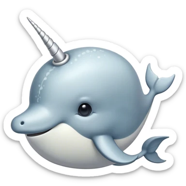 Cinematic Noble Narwhal Portrait Emoji, Poised and majestic, with a robust, streamlined body draped in mottled, silvery-gray skin, featuring a long, spiraled, ivory tusk and deep, thoughtful eyes that exude ancient oceanic wisdom, Simplified yet sharp and sophisticated features, highly detailed, glowing with a soft, ethereal arctic glow, high shine, intelligent and enigmatic, stylized with an air of mythical marine grandeur, focused and graceful, soft glowing outline, capturing the essence of a watchful and confident sea unicorn that appears ready to glide out of the screen with timeless authority! sticker