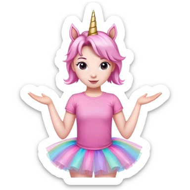head of an anthropomorphised female unicorn in tutu and pink t-shirt, standard pose sticker