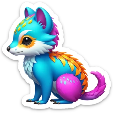 Colorful neon-colored tropical exotic shiny beautiful fantasy-Cacomistle-oncilla-animal-hybrid (full body) sticker