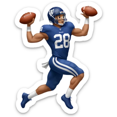 Saqoun Barkley hurdle over a 2 people sticker