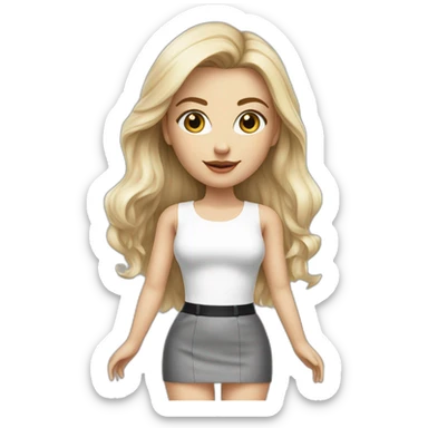 hyperrealist caucasian long blonde brown eyes woman white top gray tight mini skirt black high heels sticker