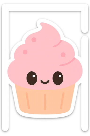 simple and cute cupcake with pink icing, no text sticker