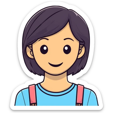 young adult woman with smile sticker