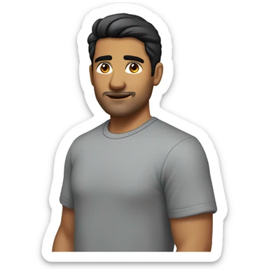 A head and shoulders shot of a 31 year old South Asian man, with short black hair, with none facial hair,   with brown eyes wearing a t-shirt. sticker