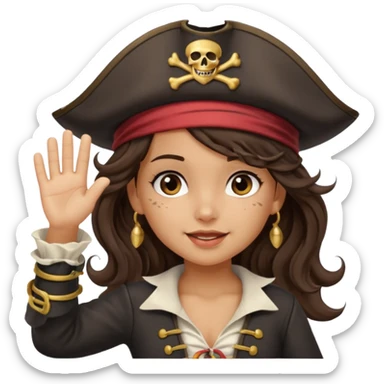 cute pirate girl wave salute sticker