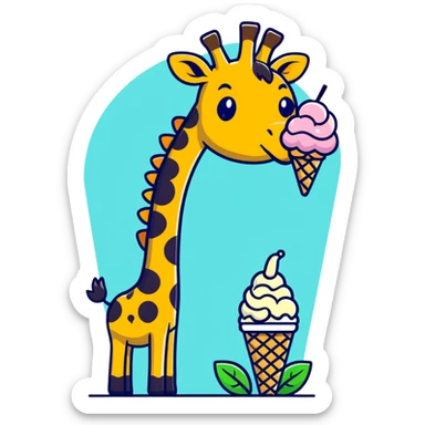 Giraffe eating ice cream with leaves on top sticker