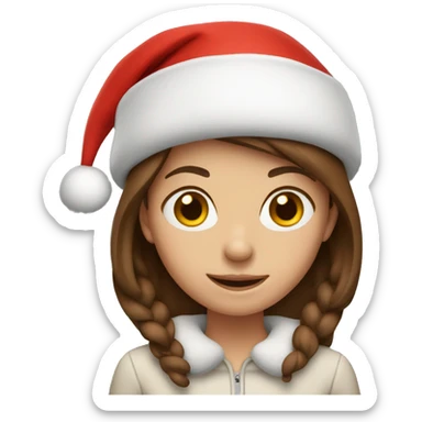 Girl with brown hair in Santa hat sticker