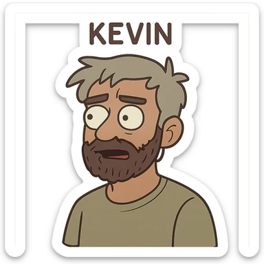 cartoon face of Kevin, gray hair, brown skin, scruffy beard, same expression, same line style sticker