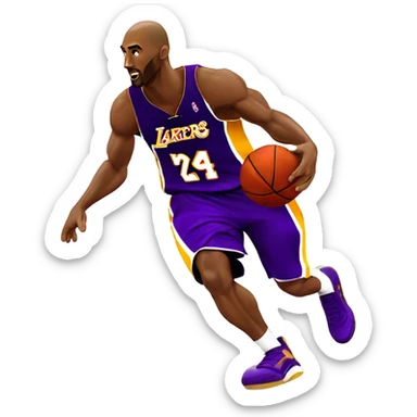 kobe bryant shooting the basket ball in a purple lakers jersey with the number 8 on it sticker
