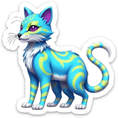 Neon-colored fantasy feline-marsupial-vernid-protogen-primagen-fursona animal creature full body with intricate markings  sticker