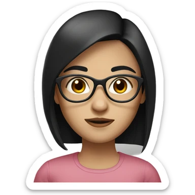 Girl with black straight hair, white skin, roundish glasses, brown eyes  sticker