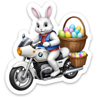 Easter bunny riding a BMW boxer motorcycle sticker