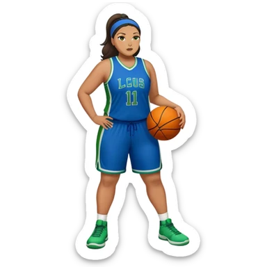 Full Body Latino plus size women basketball player wearing blue and green uniform sticker