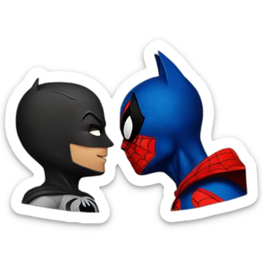 spiderman and batman pretending to kiss sticker