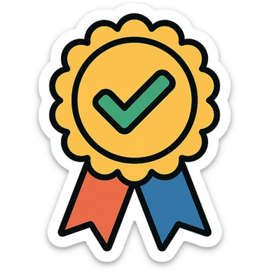 vector icon of a recommended award badge with gold and colorful elements, elegant and minimalist flat design, isolated on white background, 2D flat vector, trending icon look, soft shadows, no text, perfect for commercial use sticker