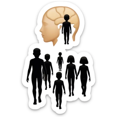  A silhouette of a person with faint, ]childhood figures inside their body, representing how memories are stored deep within, even if they are not consciously accessible. sticker