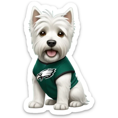 West highland terrier wearing Philadelphia eagles jersey sticker