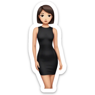 Tight and short black bodycon dress. Light skin and short dark brown hair sticker