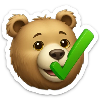 Bear holding green checkmark sticker
