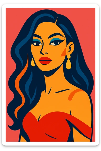 hot girl, glamorous, long hair, bold makeup, elegant look sticker