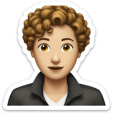 A short hair butch lesbian with straight hair with a women that has curly brown hair  sticker