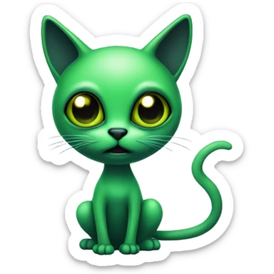 green alien cat with black eyes and long antenna  sticker