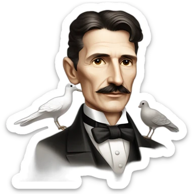 Nikola Tesla with a dove sticker