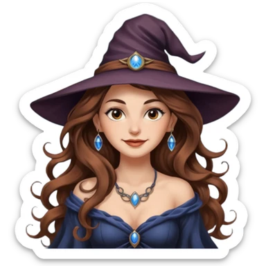 moon witch woman long wavy brown hair tattoos shoulder glance smirk sticker