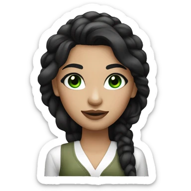 Makeup artist girl black hair green eyes white skin with a brash in her hand sticker