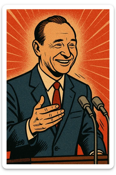 Alexander Dubcek making a speech in 1960s Czechoslovakia with a smile on his face sticker