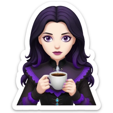 yennefer with purple eyes drinking coffee  sticker