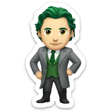 loki dressed in a grey suit and green tie sticker