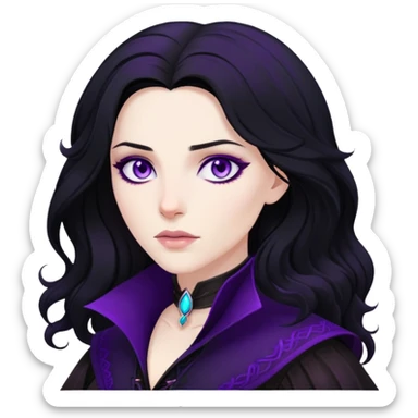 Yennefer from Witcher with black hair and purple eyes sticker