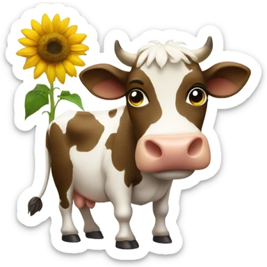Cow holding a sunflower  sticker
